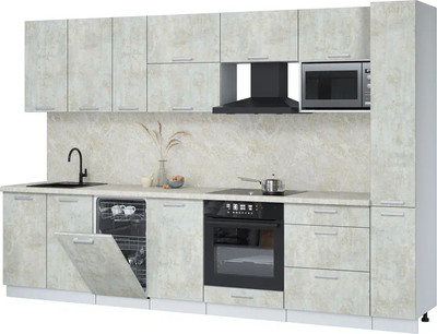 Кухонный гарнитур Интерлиния Мила Лайт 3.2-ПМ4  (бетон лайт/бетон лайт/опал светлый) - 