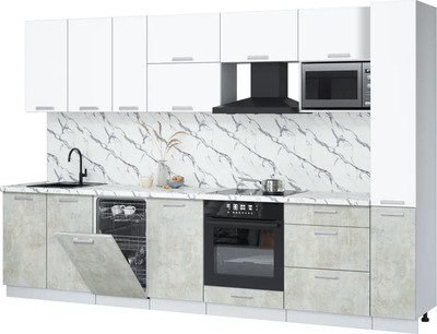 Кухонный гарнитур Интерлиния Мила Лайт 3.2-ПМ4  (белый платинум/бетон лайт/белый гранит) - 