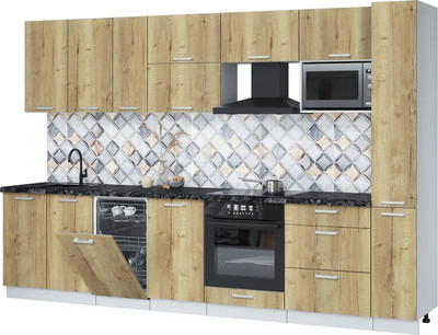 Кухонный гарнитур Интерлиния Мила Лайт 3.2-ПМ4  (дуб золотой/дуб золотой/кастилло темный) - 