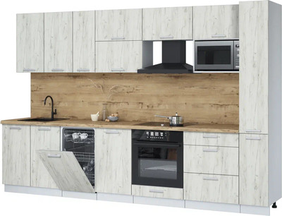 Кухонный гарнитур Интерлиния Мила Лайт 3.2-ПМ4  (дуб белый/дуб белый/дуб бунратти) - 