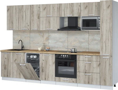 Кухонный гарнитур Интерлиния Мила Лайт 3.2-ПМ4  (дуб серый/дуб серый/дуб бунратти) - 