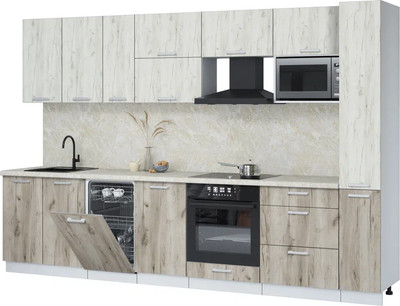 Кухонный гарнитур Интерлиния Мила Лайт 3.2-ПМ4  (дуб белый/дуб серый/опал светлый) - 