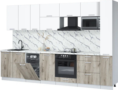 Кухонный гарнитур Интерлиния Мила Лайт 3.2-ПМ4  (белый платинум/дуб серый/белый гранит) - 