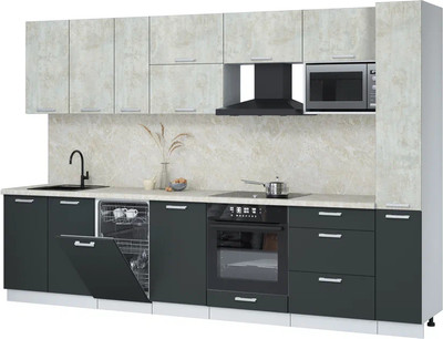 Кухонный гарнитур Интерлиния Мила Лайт 3.2-ПМ4  (бетон лайт/антрацит/опал светлый) - 