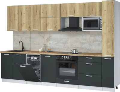 Кухонный гарнитур Интерлиния Мила Лайт 3.2-ПМ4  (дуб золотой/антрацит/дуб бунратти) - 