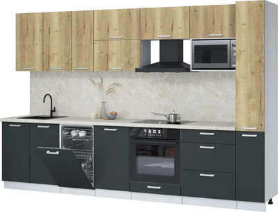 Кухонный гарнитур Интерлиния Мила Лайт 3.2-ПМ4 ( дуб золотой/антрацит/опал светлый) - 