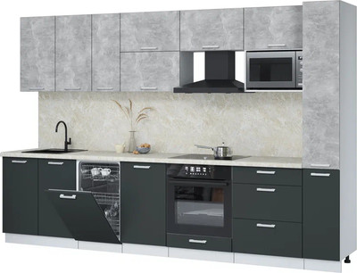 Кухонный гарнитур Интерлиния Мила Лайт 3.2-ПМ4  (бетон/антрацит/опал светлый) - 