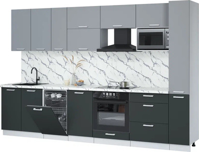 Кухонный гарнитур Интерлиния Мила Лайт 3.2-ПМ4  (серебро/антрацит/белый гранит) - 