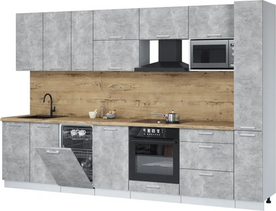 Кухонный гарнитур Интерлиния Мила Лайт 3.2-ПМ4 ( бетон/бетон/дуб бунратти) - 