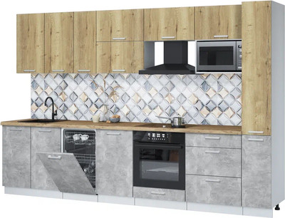 Кухонный гарнитур Интерлиния Мила Лайт 3.2-ПМ4  (дуб золотой/бетон/дуб бунратти) - 