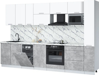 Кухонный гарнитур Интерлиния Мила Лайт 3.2-ПМ4 ( белый платинум/бетон/белый гранит) - 