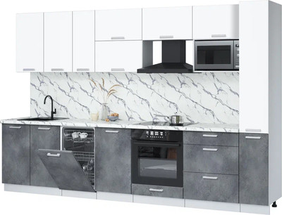 Кухонный гарнитур Интерлиния Мила Лайт 3.2-ПМ4  (белый платинум/бетон портленд/белый гранит) - 