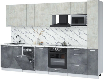 Кухонный гарнитур Интерлиния Мила Лайт 3.2-ПМ4  (бетон лайт/бетон портленд/белый гранит) - 