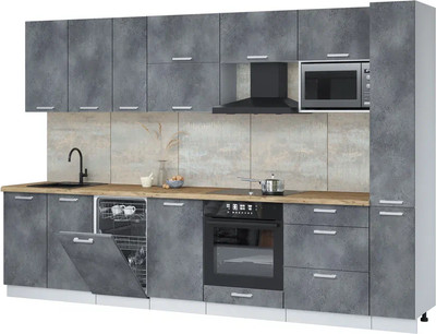 Кухонный гарнитур Интерлиния Мила Лайт 3.2-ПМ4  (бетон портленд/бетон портленд/дуб бунратти) - 