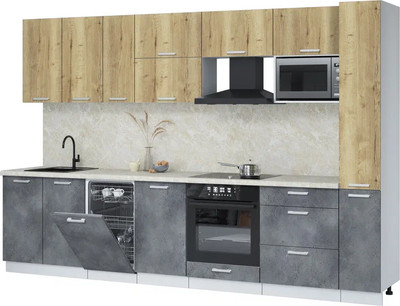 Кухонный гарнитур Интерлиния Мила Лайт 3.2-ПМ4  (дуб золотой/бетон портленд/опал светлый) - 