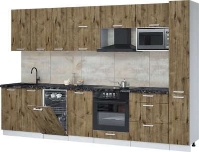 Кухонный гарнитур Интерлиния Мила Лайт 3.2-ПМ4  (дуб веллингтон/дуб веллингтон/кастилло темный) - 