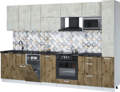 Кухонный гарнитур Интерлиния Мила Лайт 3.2-ПМ4  (бетон лайт/дуб веллингтон/кастилло темный) - 