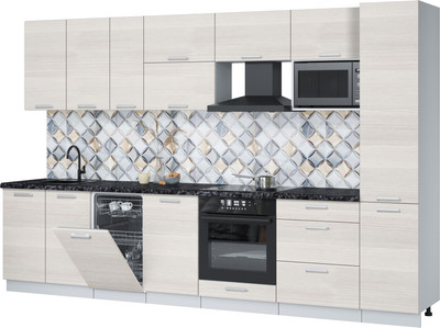 Кухонный гарнитур Интерлиния Мила Лайт 3.3-ПМ4  (вудлайн кремовый/вудлайн кремовый/кастилло темный) -