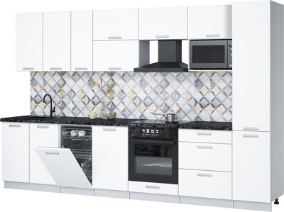 Кухонный гарнитур Интерлиния Мила Лайт 3.3-ПМ4  (белый платинум/белый платинум/кастилло темный) -