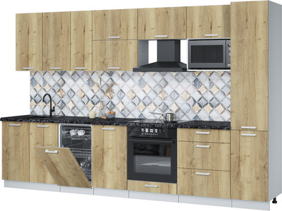 Кухонный гарнитур Интерлиния Мила Лайт 3.3-ПМ4 ( дуб золотой/дуб золотой/кастилло темный) - 