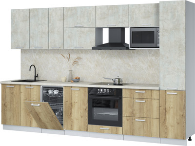 Кухонный гарнитур Интерлиния Мила Лайт 3.3-ПМ4  (бетон лайт/дуб золотой/опал светлый) - 