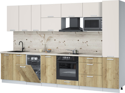 Кухонный гарнитур Интерлиния Мила Лайт 3.3-ПМ4  (персидский жемчуг/дуб золотой/бискайская сосна) - 