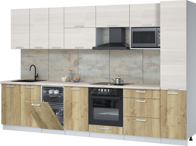 Кухонный гарнитур Интерлиния Мила Лайт 3.3-ПМ4  (вудлайн кремовый/дуб золотой/травертин серый) - 