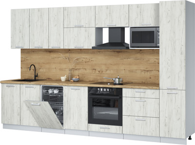 Кухонный гарнитур Интерлиния Мила Лайт 3.3-ПМ4 ( дуб белый/дуб белый/дуб бунратти) - 