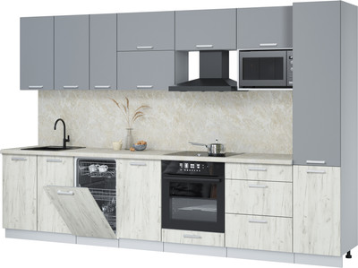 Кухонный гарнитур Интерлиния Мила Лайт 3.3-ПМ4  (серебро/дуб белый/опал светлый) - 