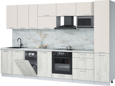 Кухонный гарнитур Интерлиния Мила Лайт 3.3-ПМ4  (персидский жемчуг/дуб белый/серый каспий) - 