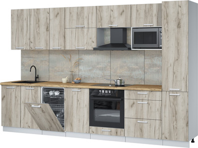 Кухонный гарнитур Интерлиния Мила Лайт 3.3-ПМ4  (дуб серый/дуб серый/дуб бунратти) - 