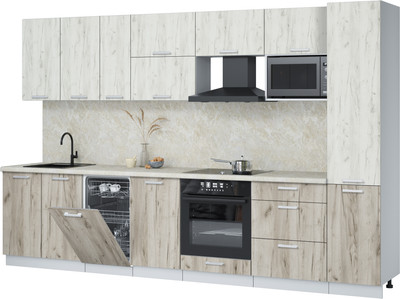 Кухонный гарнитур Интерлиния Мила Лайт 3.3-ПМ4 ( дуб белый/дуб серый/опал светлый) - 