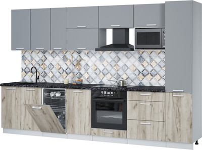 Кухонный гарнитур Интерлиния Мила Лайт 3.3-ПМ4  (серебро/дуб серый/кастилло темный) - 