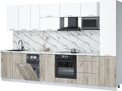 Кухонный гарнитур Интерлиния Мила Лайт 3.3-ПМ4 ( белый платинум/дуб серый/белый гранит) - 