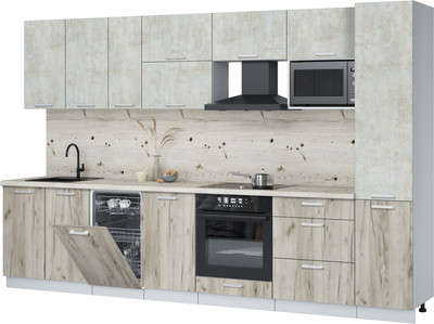 Кухонный гарнитур Интерлиния Мила Лайт 3.3-ПМ4  (бетон лайт/дуб серый/бискайская сосна) - 