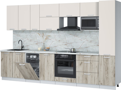 Кухонный гарнитур Интерлиния Мила Лайт 3.3-ПМ4  (персидский жемчуг/дуб серый/серый каспий) - 