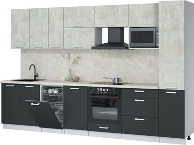 Кухонный гарнитур Интерлиния Мила Лайт 3.3-ПМ4  (бетон лайт/антрацит/опал светлый) - 