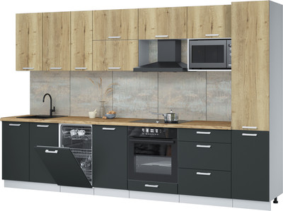 Кухонный гарнитур Интерлиния Мила Лайт 3.3-ПМ4  (дуб золотой/антрацит/дуб бунратти) - 