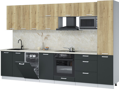 Кухонный гарнитур Интерлиния Мила Лайт 3.3-ПМ4  (дуб золотой/антрацит/опал светлый) - 