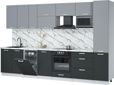 Кухонный гарнитур Интерлиния Мила Лайт 3.3-ПМ4  (серебро/антрацит/белый гранит) - 