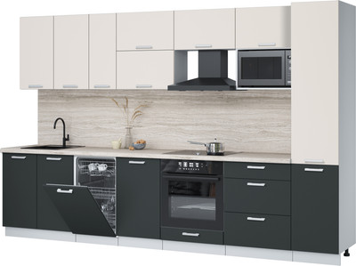 Кухонный гарнитур Интерлиния Мила Лайт 3.3-ПМ4  (персидский жемчуг/антрацит/травертин серый) - 