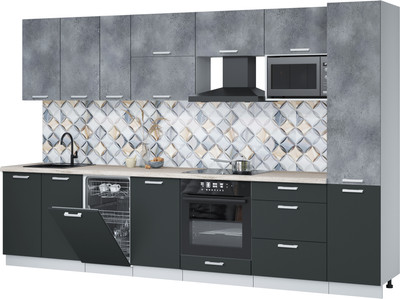 Кухонный гарнитур Интерлиния Мила Лайт 3.3-ПМ4  (бетон портленд/антрацит/травертин серый) - 
