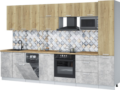 Кухонный гарнитур Интерлиния Мила Лайт 3.3-ПМ4  (дуб золотой/бетон/дуб бунратти) -