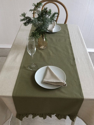 Дорожка на стол ОМурМебель 140x40см с рюшами (мятный) - 