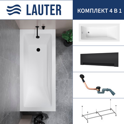 Ванна акриловая Lauter Estelle 150 / 21206050 (с каркасом, лицевым экраном черного цвета и сифоном 21Y11021 матовый черный) -