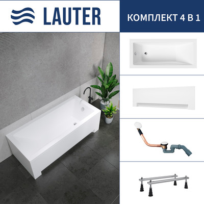 Ванна акриловая Lauter Estelle 170 / 21206070 (с ножками, лицевым экраном белого цвета и сифоном 21Y11022 белый) - 