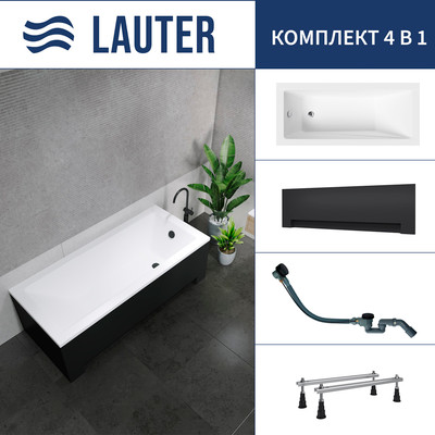 Ванна акриловая Lauter Estelle 170 / 21206070 (с ножками, лицевым экраном черного цвета и сифоном 21Y32001 матовый черный) - 