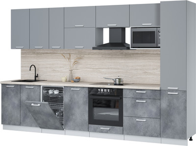Кухонный гарнитур Интерлиния Мила Лайт 3.3-ПМ4 (серебро/бетон портленд/травертин серый) - 