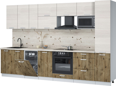 Кухонный гарнитур Интерлиния Мила Лайт 3.3-ПМ4 (вудлайн кремовый/дуб веллингтон/бискайская сосна) - 