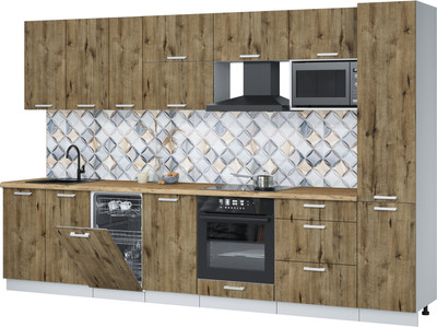 Кухонный гарнитур Интерлиния Мила Лайт 3.3-ПМ4  (дуб веллингтон/дуб веллингтон/дуб бунратти) - 